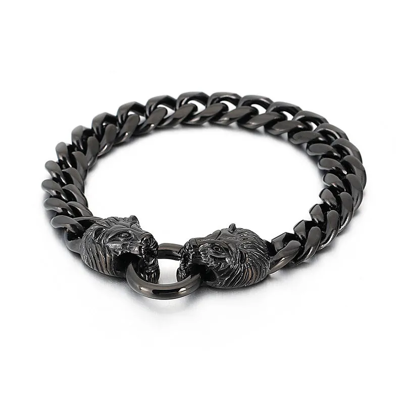 Lion Head Titanium Steel Cuban Bracelet for Men - Edgy Rock Hip-Hop Style