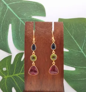 Lolite, Peridot and Spinel Triple Threat Earrings