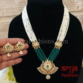 Long Pacchi Kundan Statement Necklace/ Rajwadi Meenakari Necklace