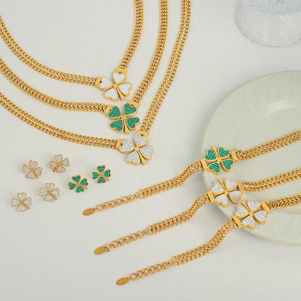 Luxury Four Leaf Clover Necklace Bracelet Earrings Set