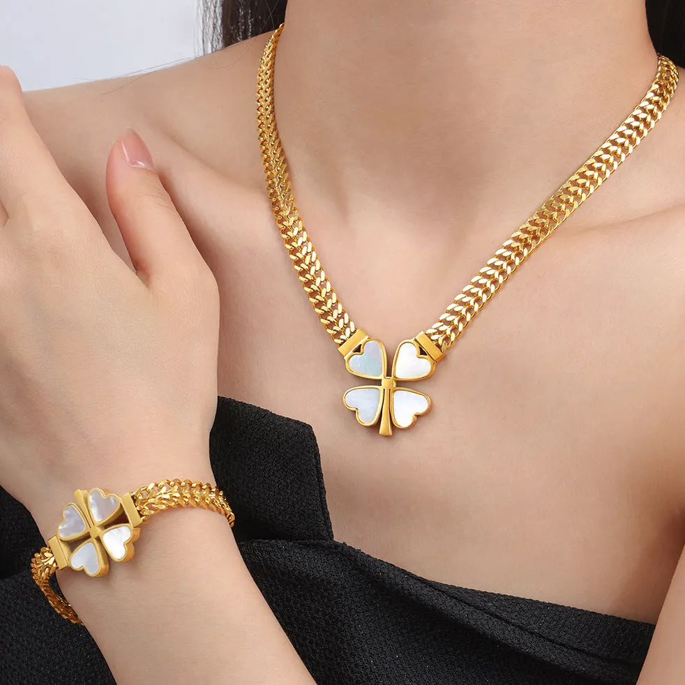 Luxury Four Leaf Clover Necklace Bracelet Earrings Set