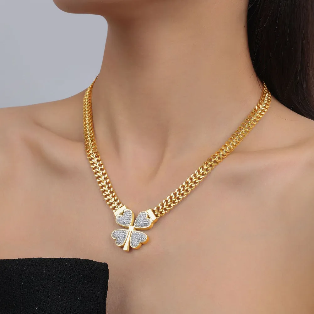 Luxury Four Leaf Clover Necklace Bracelet Earrings Set