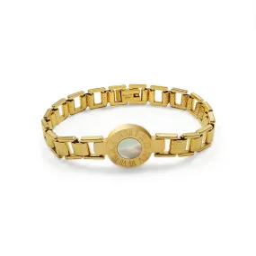 Luxury Roman Digital Watch Bracelet in Titanium Steel - Elegant Women's Gold-Plated Jewelry