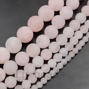 Matte Natural Rose Quartz Gemstone Round Loose Beads on a 15.5" Strand