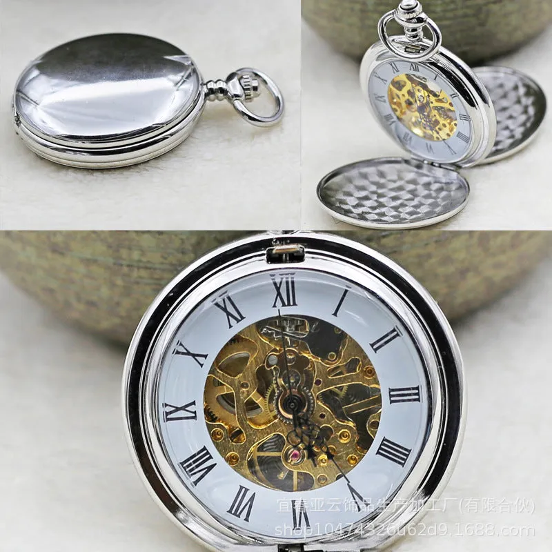 Mechanical Pocket Watch Train Carved Pocket Watch Hollow Sheet Plate Double Flip Mechanical Watch