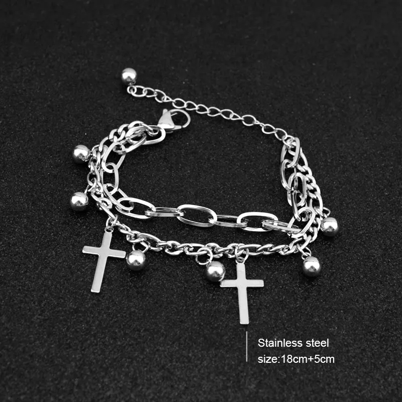 Mens And Womens Hip-Hop Simple And Versatile Double-Layer Chain Stainless Steel Non-Fading Bracelet