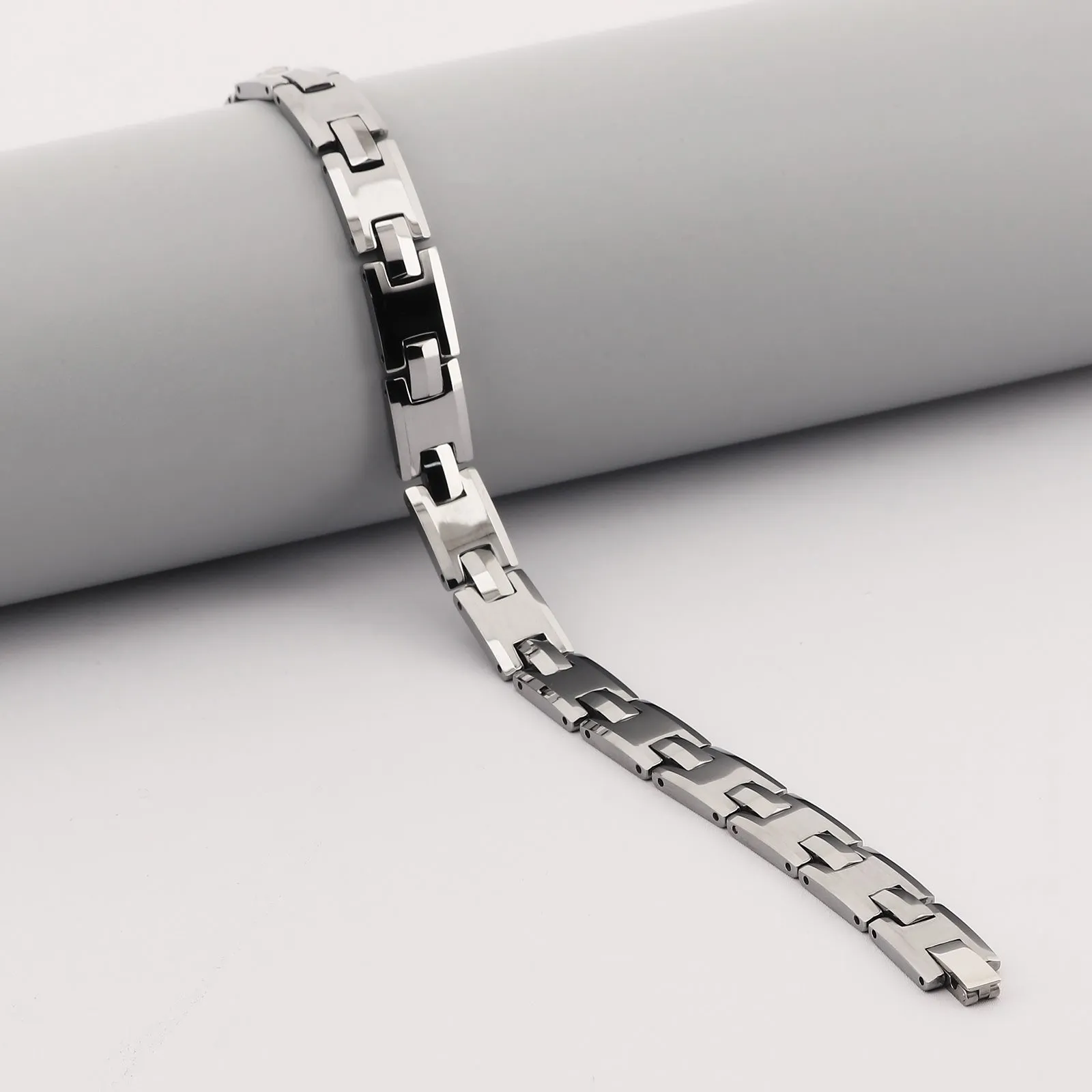 Men's Titanium Stainless Steel Bracelet – Sleek Rectangular Link Design, Hypoallergenic, and Durable for Daily Wear