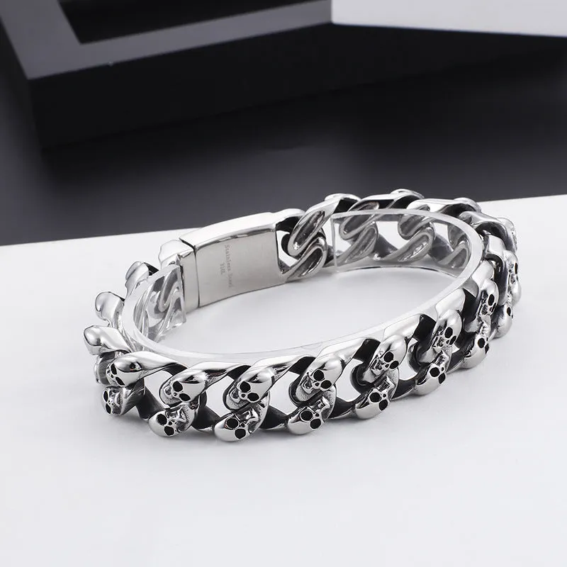 Men's Titanium Steel Skull Bracelet - Trendy Korean-Inspired Thick Jewelry for the Bold