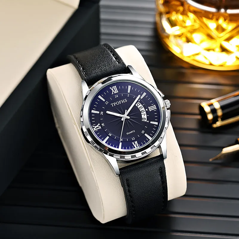 Men's Watch Single Calendar Starlight Pattern Watch Men's Business Steel Belt Quartz Watch