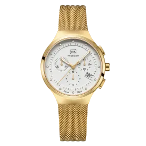 Mid-Size Gold-Tone Steel Glock Watch with White Diamond Dial