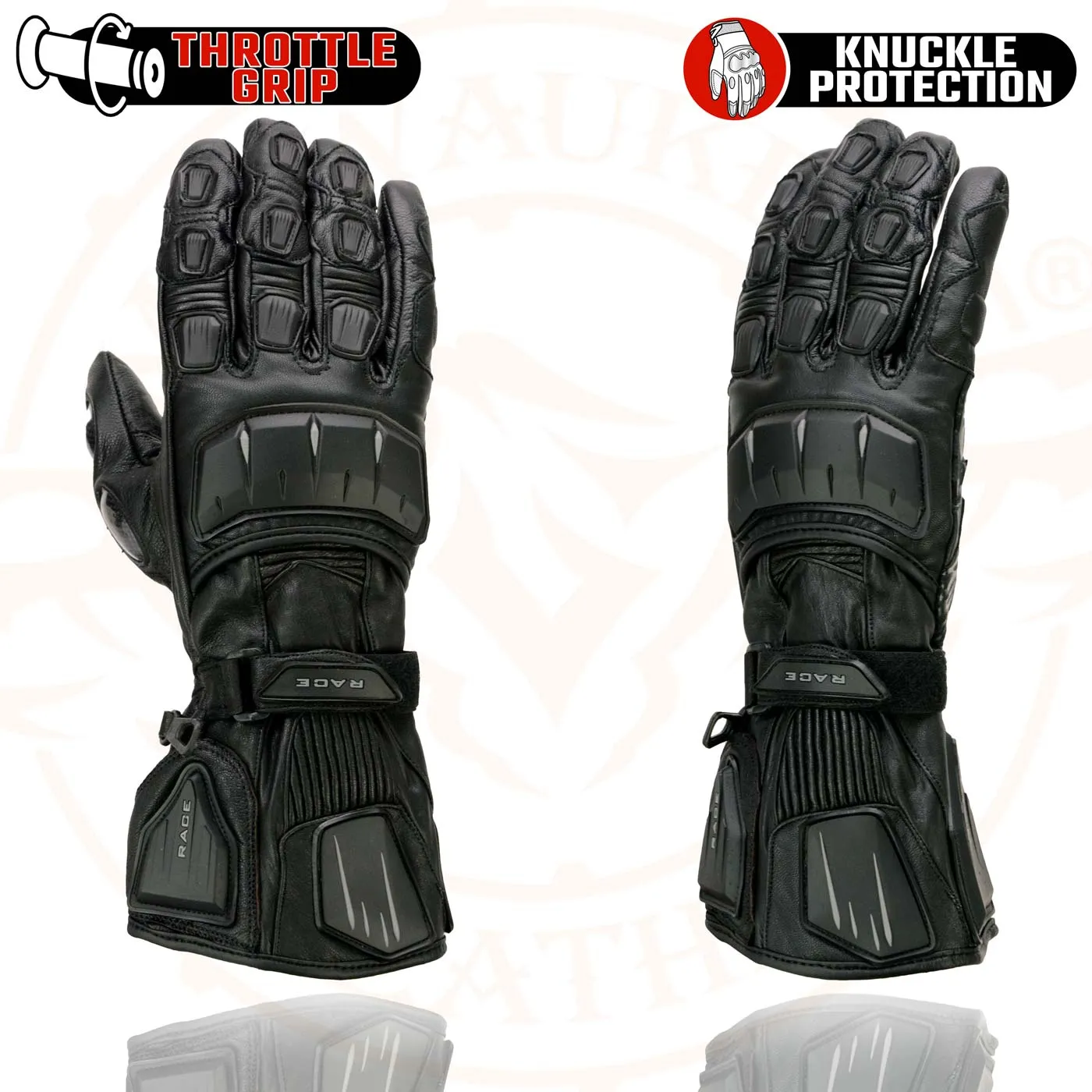 Milwaukee Leather SH717 Men's Black Leather Gauntlet Racing Motorcycle Hand Gloves W/ Hard Knuckle Protection Extra Grip Reinforced Palm