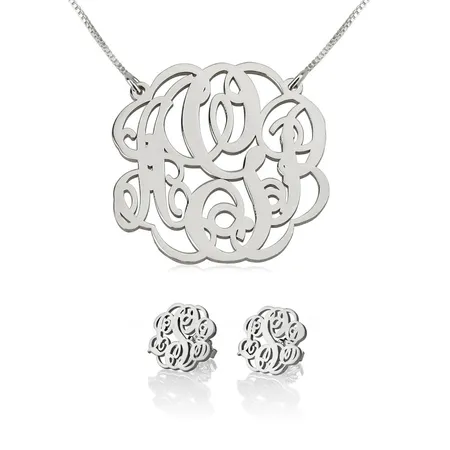 Monogram Necklace and Earring Set Sterling Silver