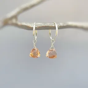 Morganite Hoop Earrings Dangle Sterling Silver, Rose Gold, 14k Gold Fill