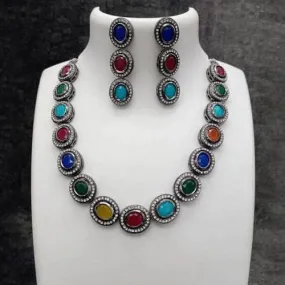 Multi Colored Rodium Necklace Set