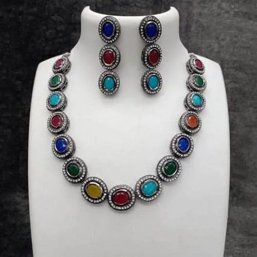 Multi Colored Rodium Necklace Set