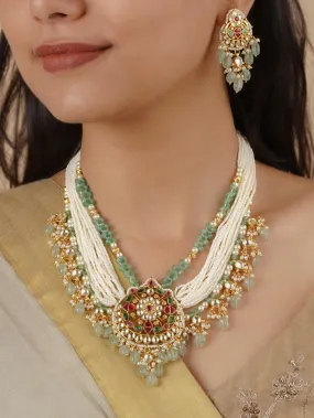 Multicolor Gold Plated Jadau Kundan Necklace Set - MS2115M