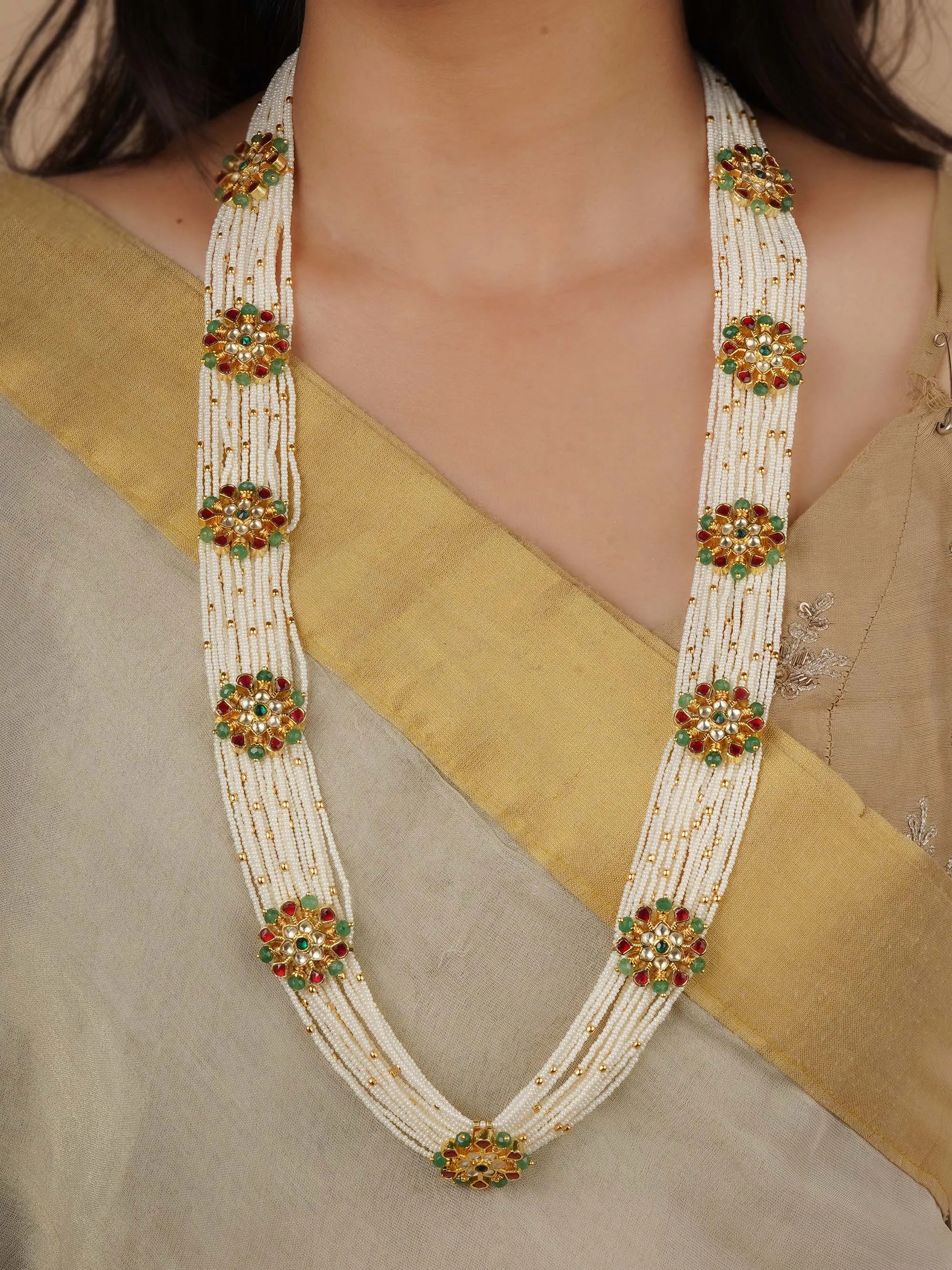 Multicolor Gold Plated Jadau Kundan Necklace Set - MS2141M