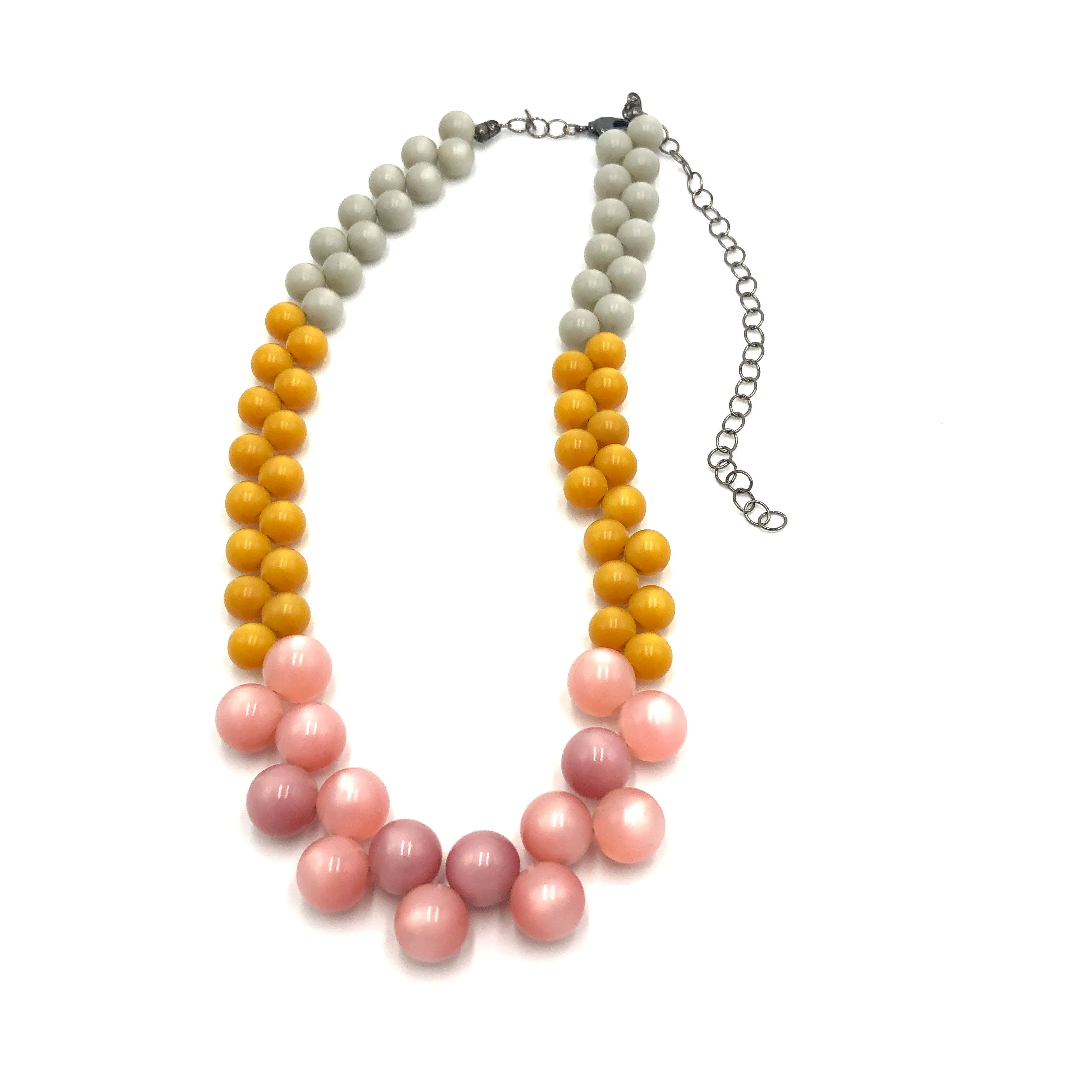 Mustard & Pink Color-Block Button Dot Necklace