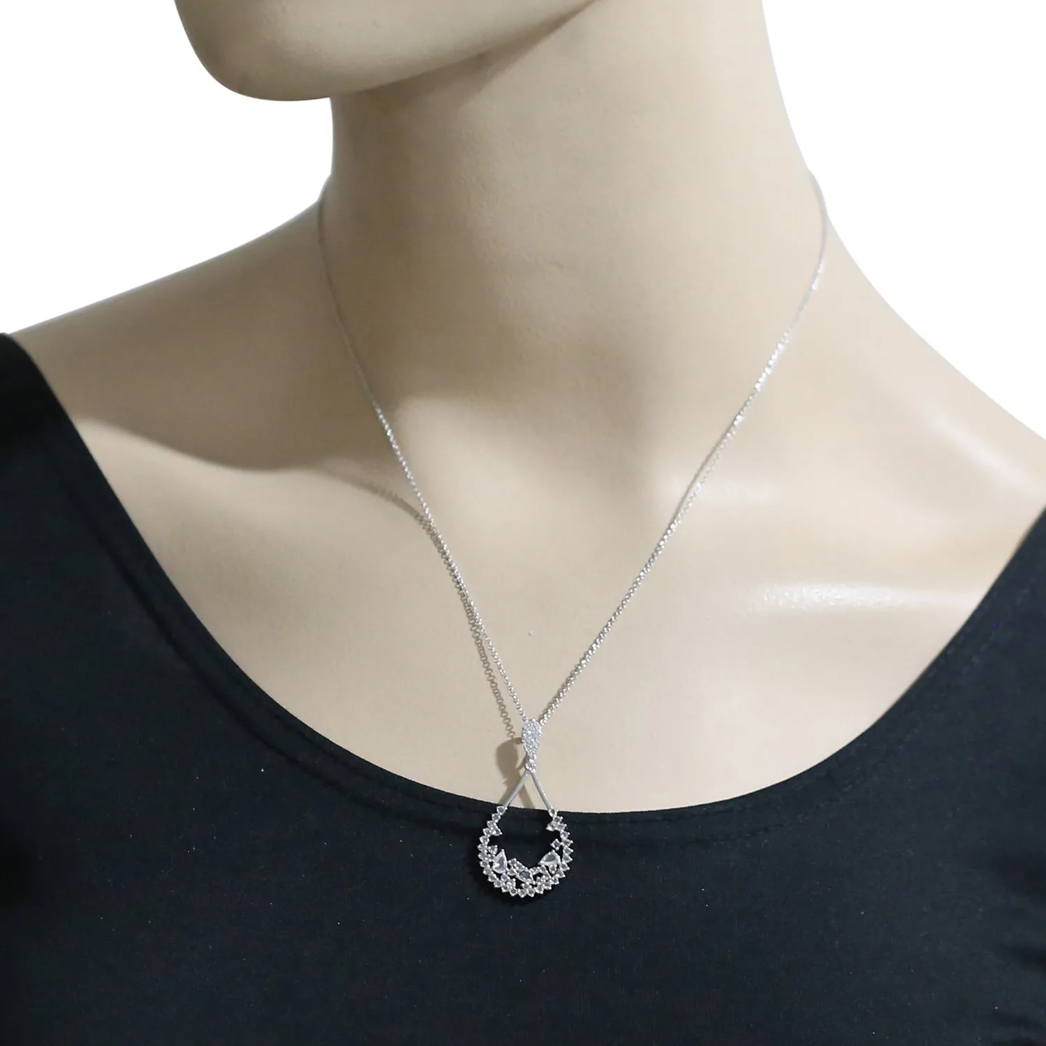 Natural Diamond Pendant 18K White Gold Choker Necklace Jewelry