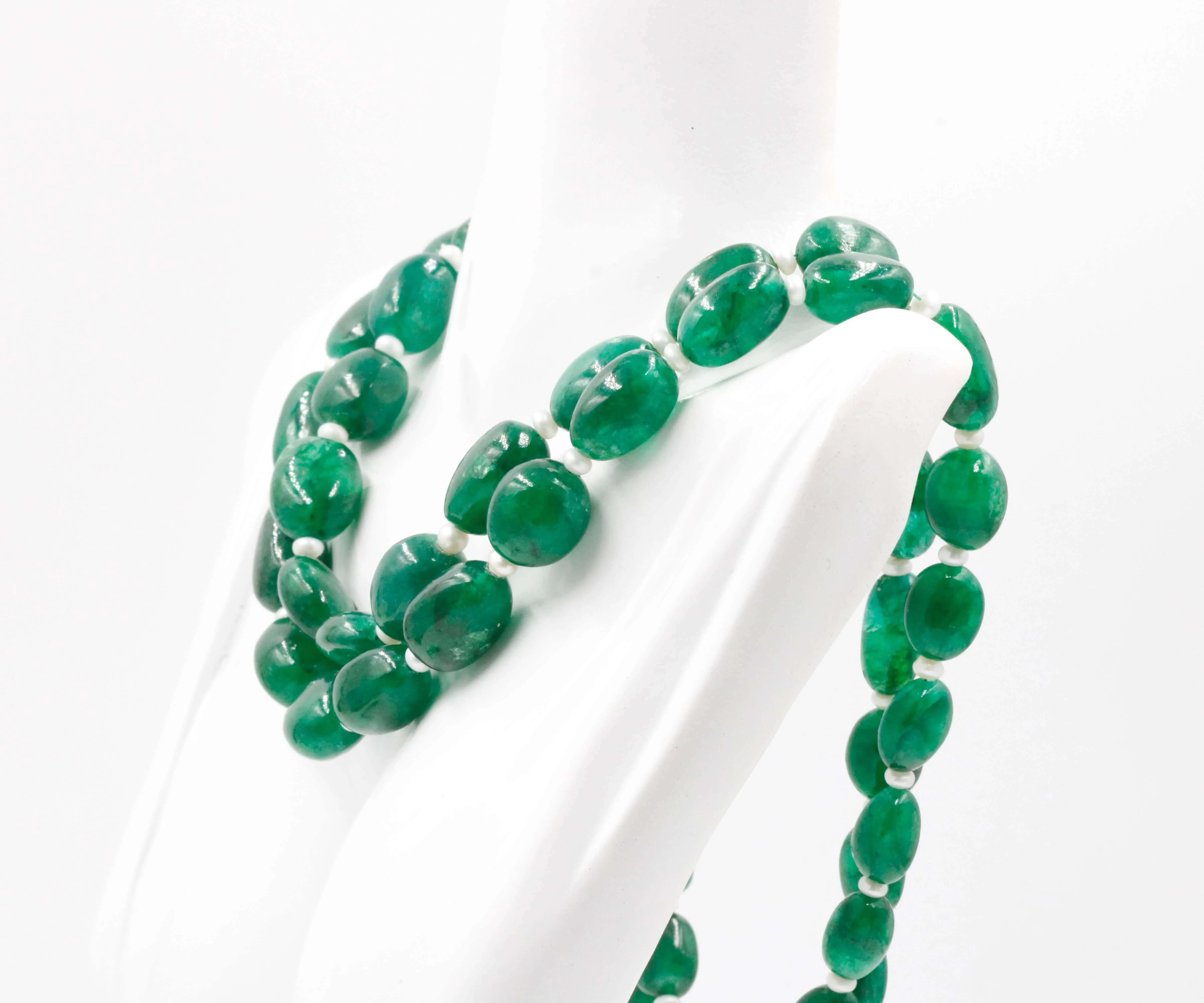 Natural Emerald Emerald w/ Cultured Pearl Necklace Indian Necklace Sarafa Necklace Gemstone w/ Pearl Necklace SKU 6142876