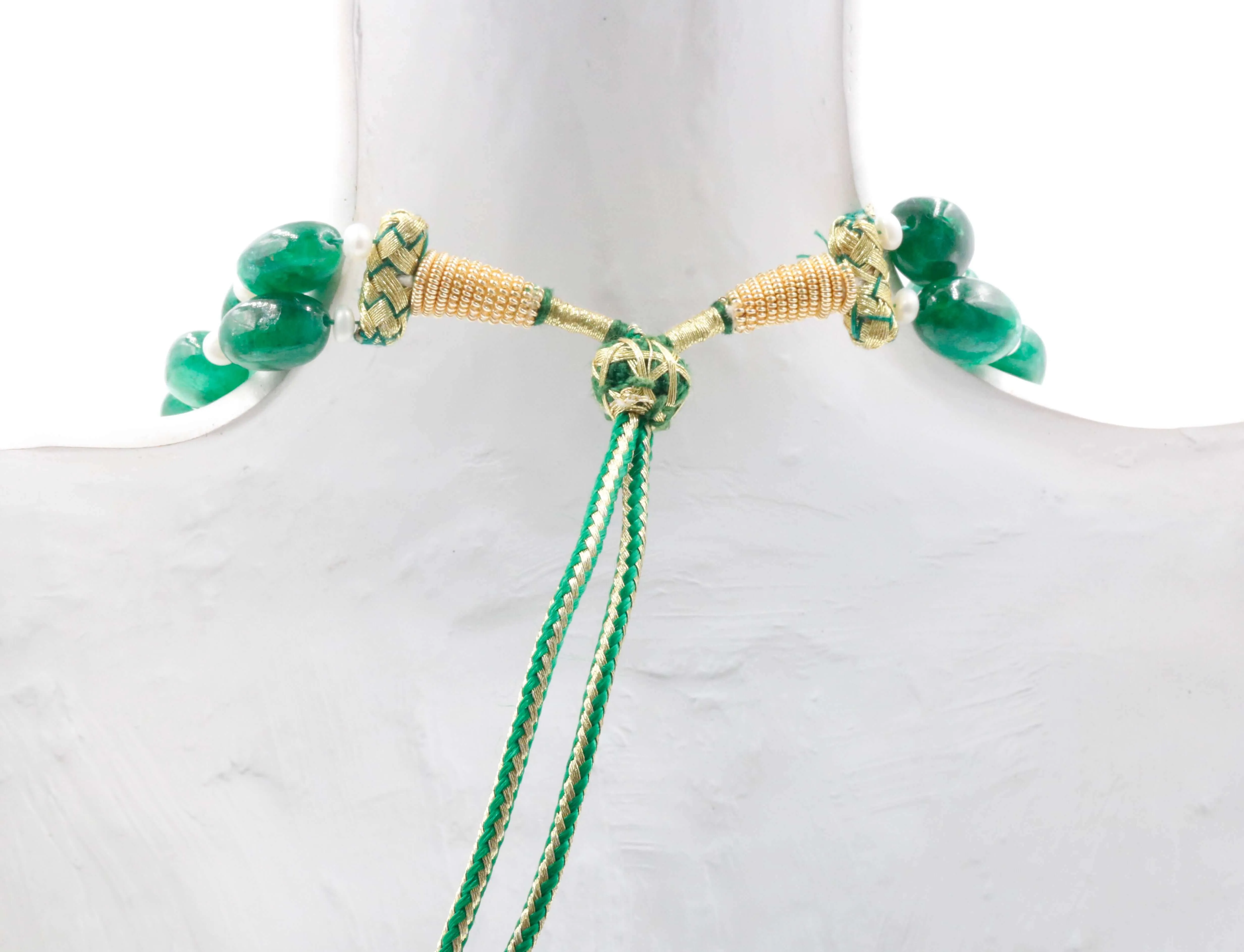 Natural Emerald Emerald w/ Cultured Pearl Necklace Indian Necklace Sarafa Necklace Gemstone w/ Pearl Necklace SKU 6142876