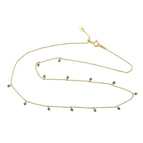 Natural Emerald Gemstone Station Chain Necklace Jewelry In 18k Yellow Gold