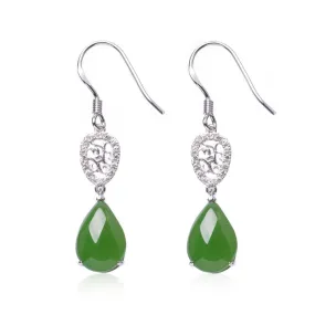 Natural Jade Earrings Nephrite Silver Zircon Earrings ZEG543