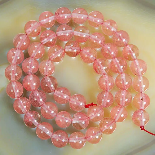 Natural Red Volcano Cherry Quartz Gemstone Round Loose Beads on a 15.5" Strand