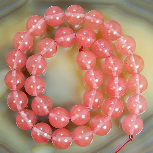 Natural Red Volcano Cherry Quartz Gemstone Round Loose Beads on a 15.5" Strand