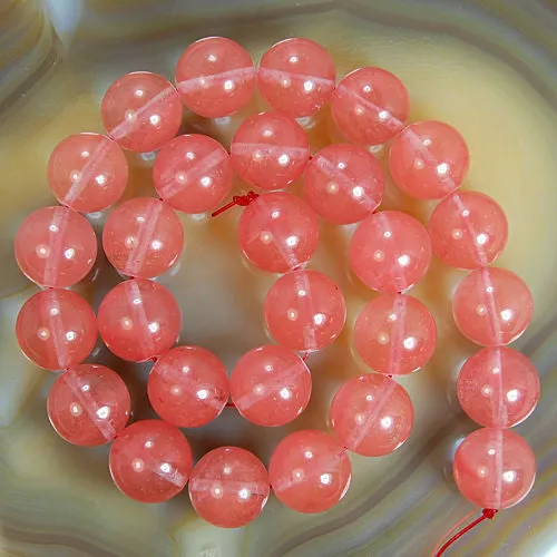 Natural Red Volcano Cherry Quartz Gemstone Round Loose Beads on a 15.5" Strand