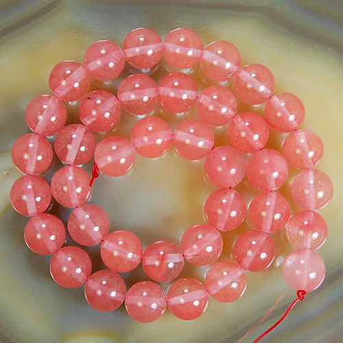 Natural Red Volcano Cherry Quartz Gemstone Round Loose Beads on a 15.5" Strand