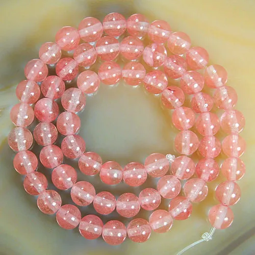 Natural Red Volcano Cherry Quartz Gemstone Round Loose Beads on a 15.5" Strand