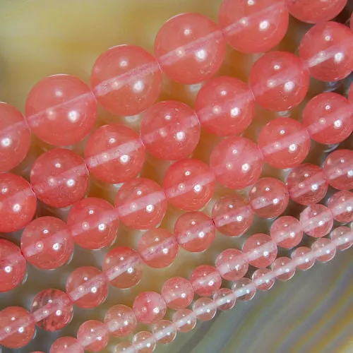 Natural Red Volcano Cherry Quartz Gemstone Round Loose Beads on a 15.5" Strand