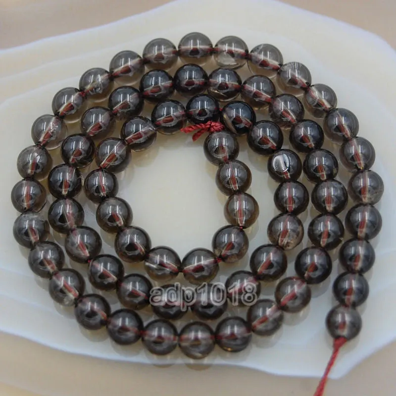 Natural Smoky Quartz Gemstone Round Loose Beads on a 15.5" Strand