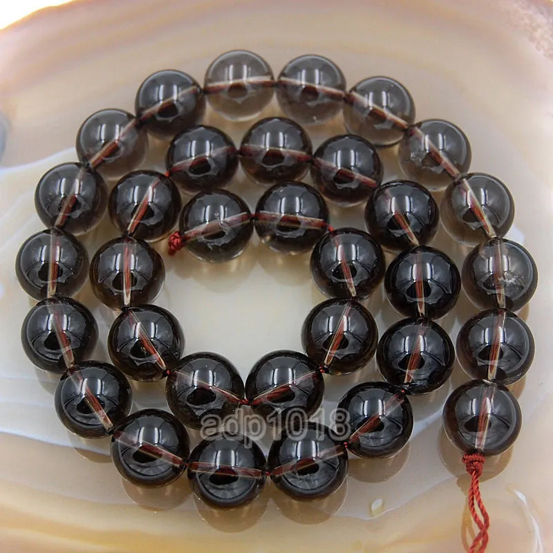 Natural Smoky Quartz Gemstone Round Loose Beads on a 15.5" Strand