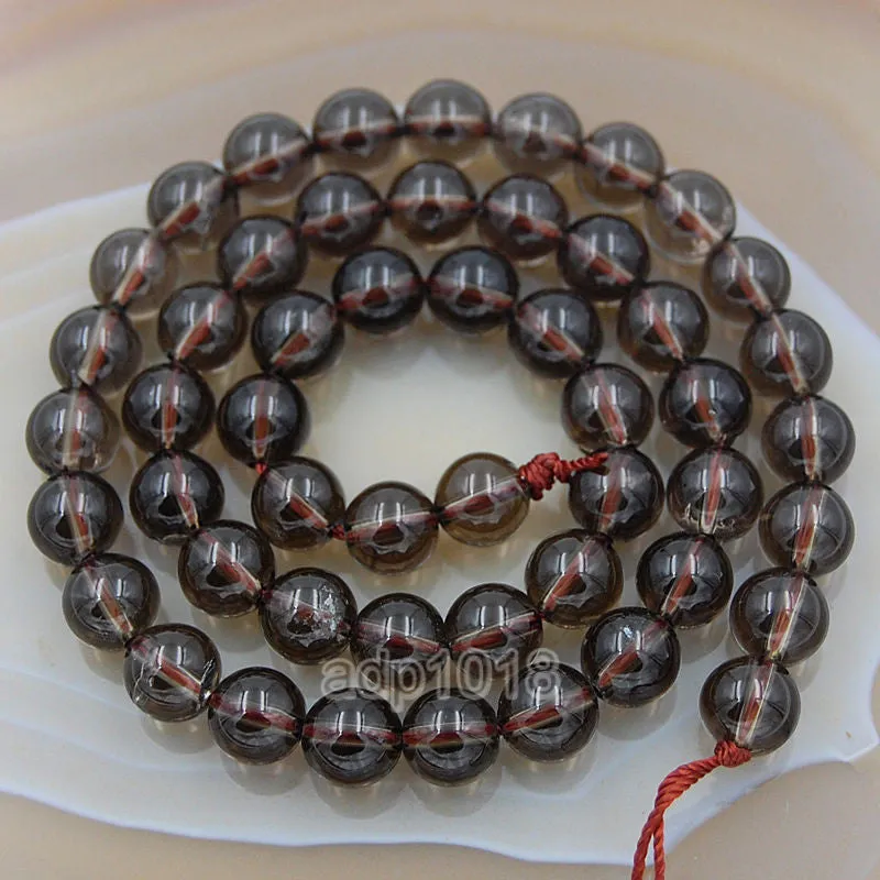 Natural Smoky Quartz Gemstone Round Loose Beads on a 15.5" Strand