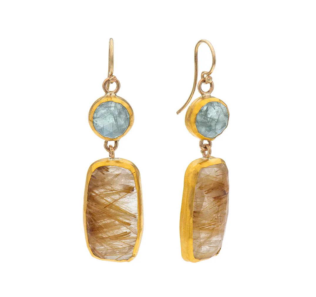 Nava Zahavi Yellow Gold Aqua Rutilated Cascade Earrings