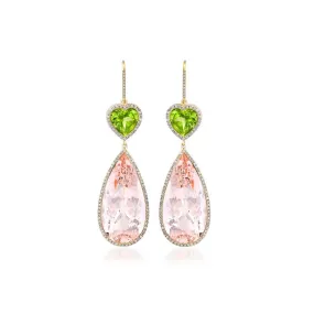 One-of-a-Kind Peridot Heart and Morganite Teardrop Earrings