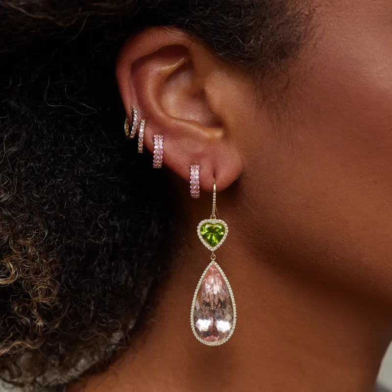 One-of-a-Kind Peridot Heart and Morganite Teardrop Earrings