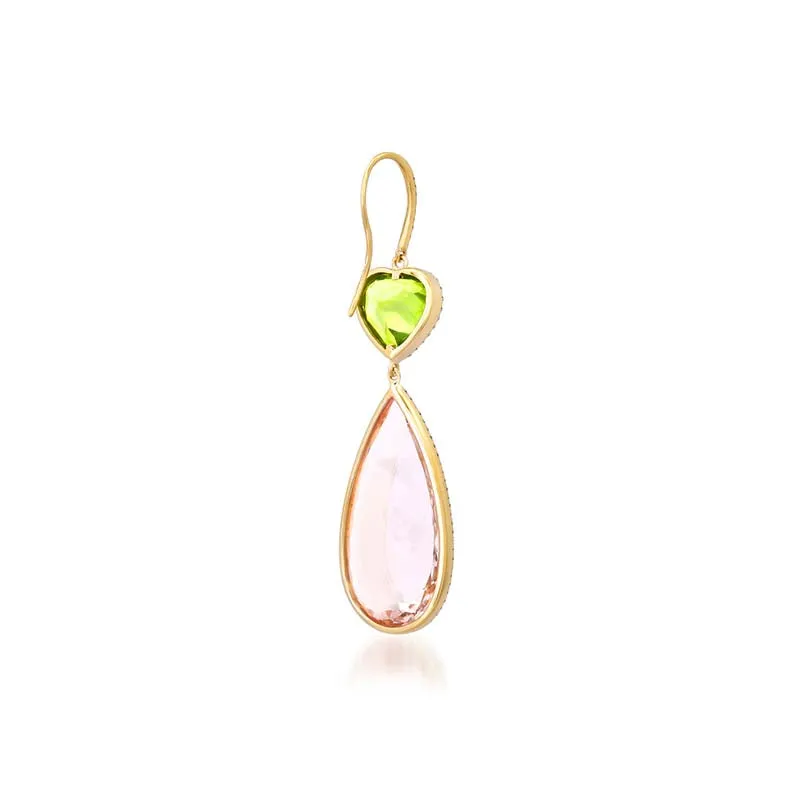 One-of-a-Kind Peridot Heart and Morganite Teardrop Earrings