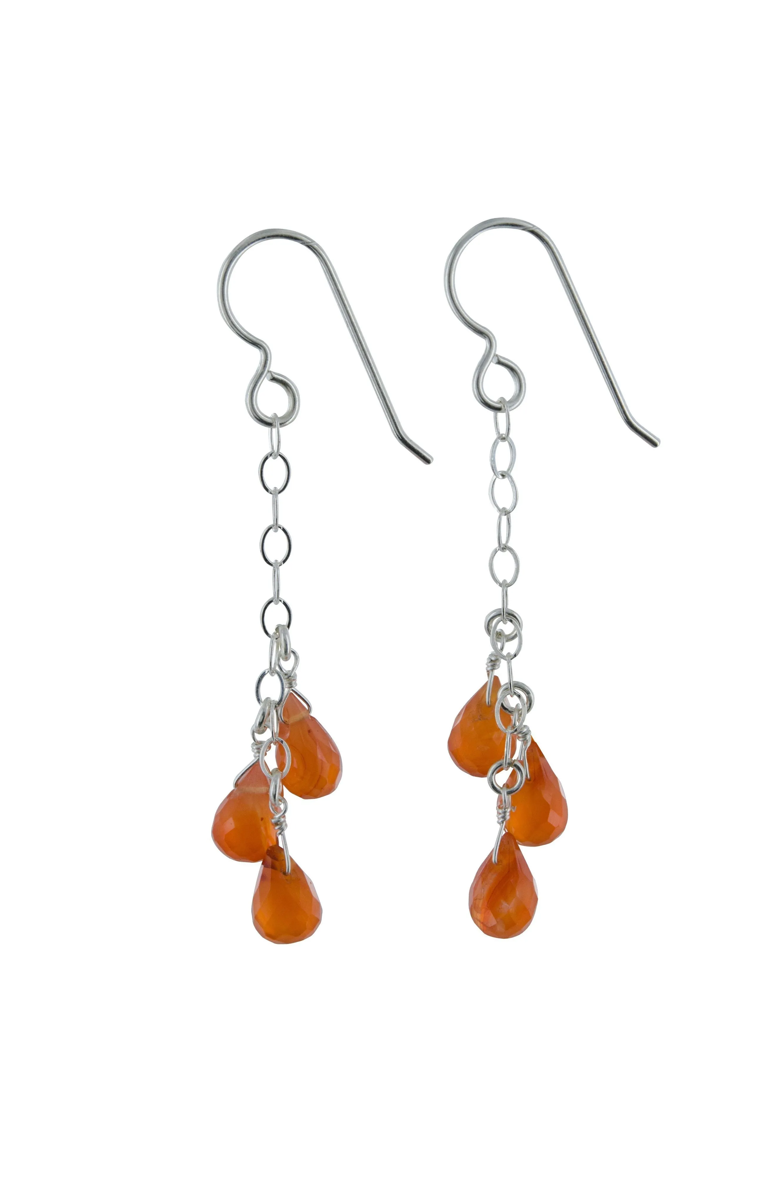 Orange Gemstone, Carnelian Silver Chandelier Earrings