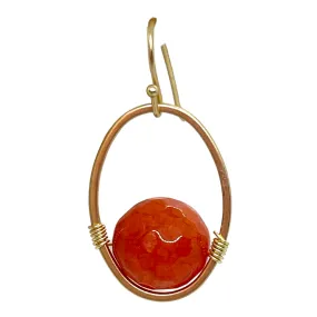 Orange Jade And Matte Gold Wire Wrap Oval Earrings