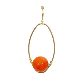 Orange Jade Matte Gold Oval Gold Wrap Earrings