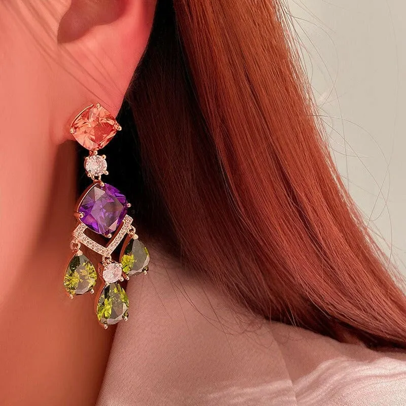 Ornate Sparkling Crystal Baroque Droplet Earrings in Gold