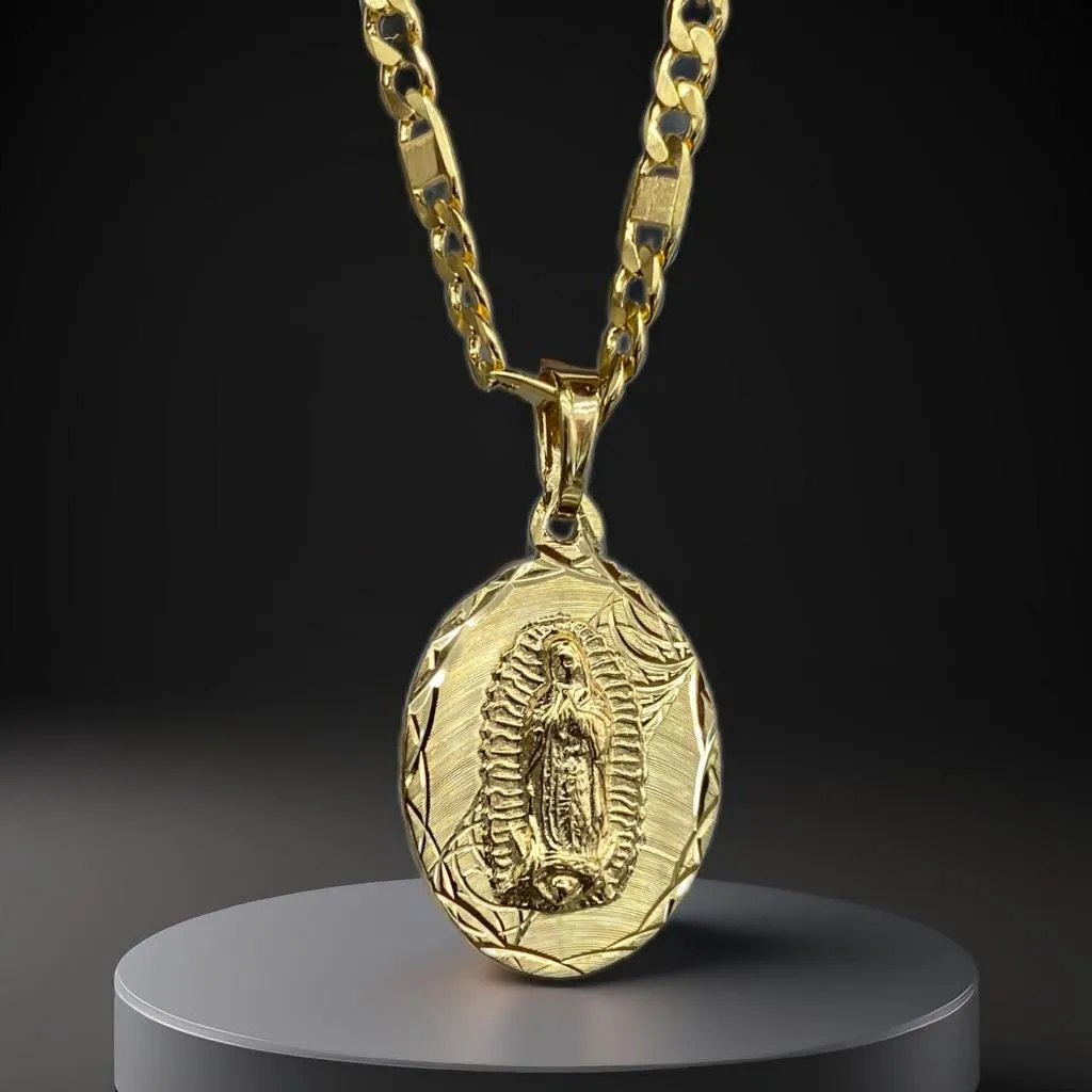 Our Lady of Guadalupe Necklace Virgen Mary Charm Pendant Gold Filled Womens Mens Chain