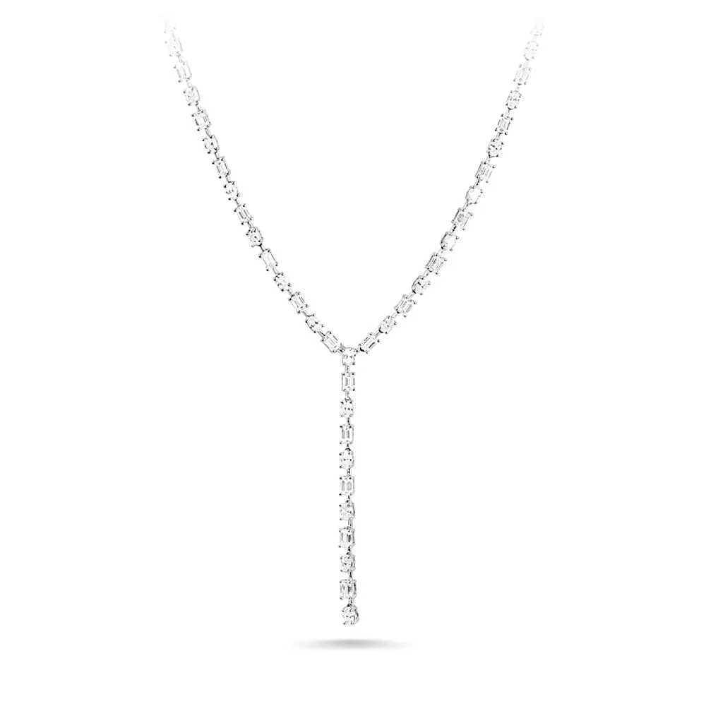 Oval and Emerald Cut Lariat Tennis Necklace with 5.25ct of Laboratory Grown Diamonds in Sterling Silver and Platinum