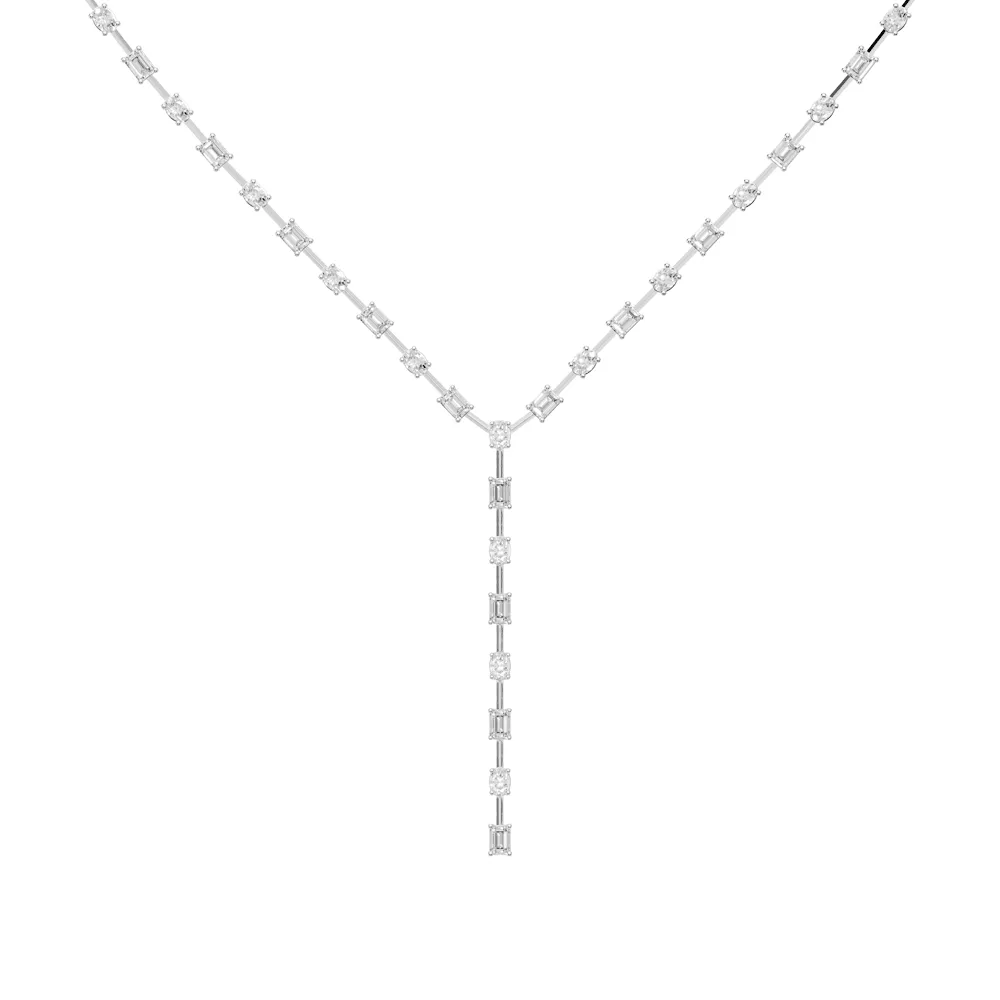 Oval and Emerald Cut Lariat Tennis Necklace with 5.25ct of Laboratory Grown Diamonds in Sterling Silver and Platinum