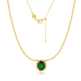 Oval Emerald   Diamond Beaded Necklace