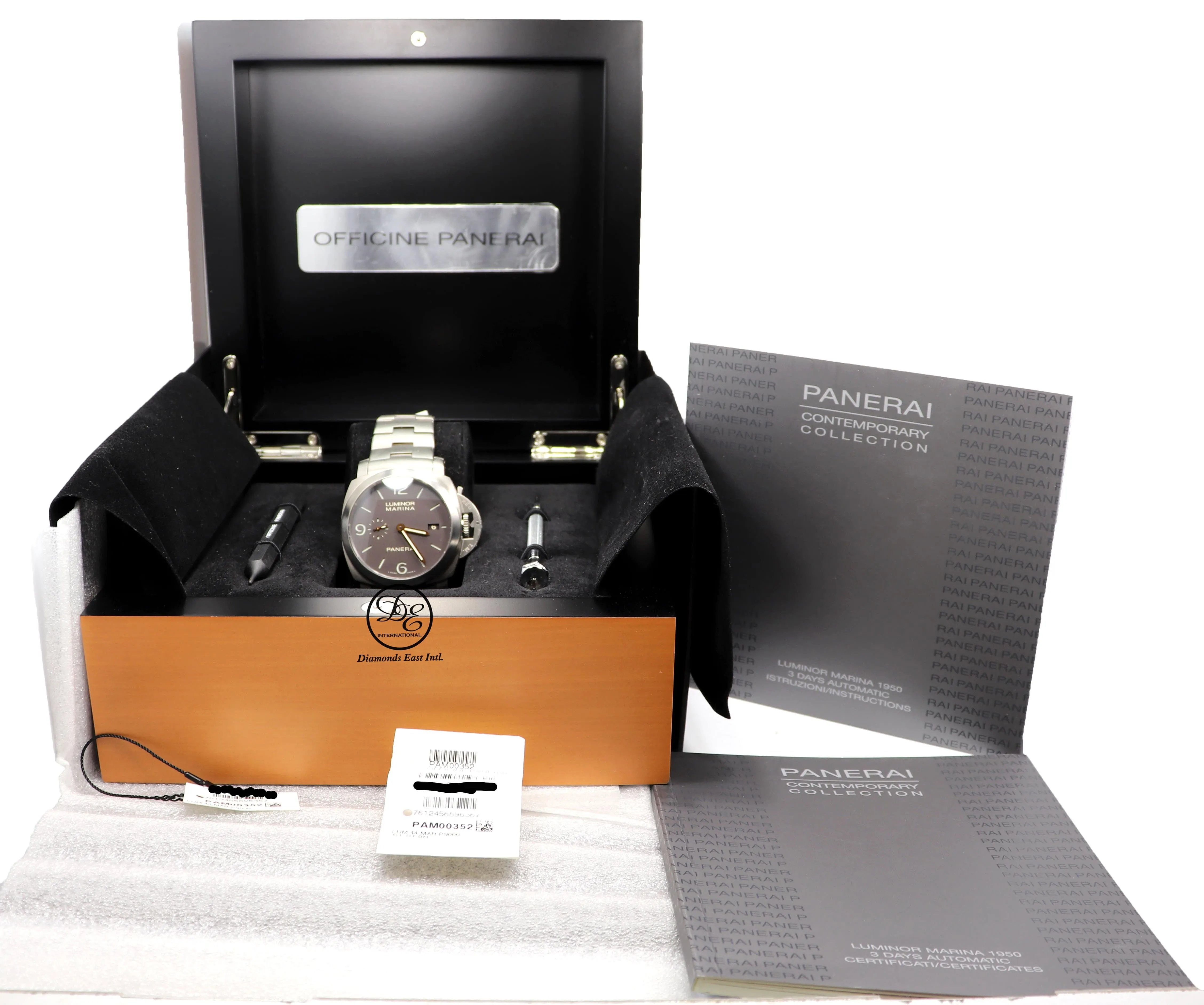 PANERAI Luminor Marina 1950 3 Days PAM352 Titanium Bracelet 44mm Automatic Watch Mint Box Papers