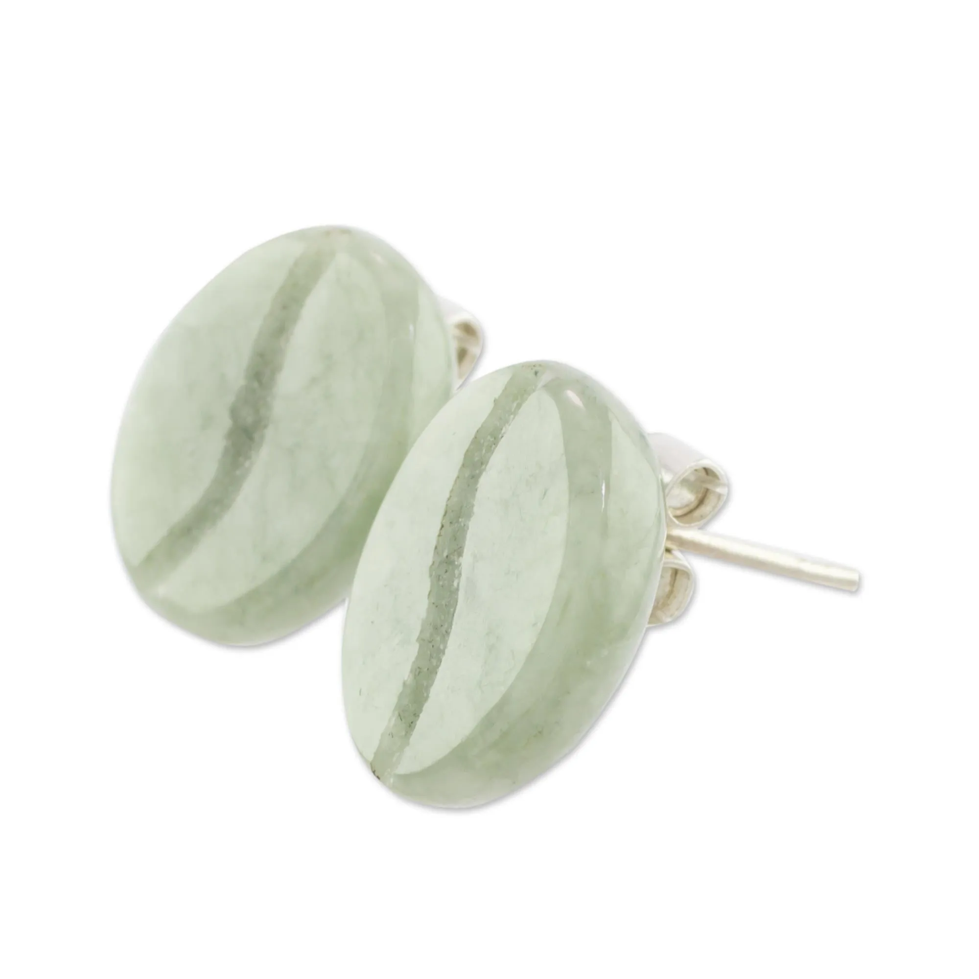 Passion for Coffee Coffee-Shaped Light Green Jade Stud Earrings from Guatemala